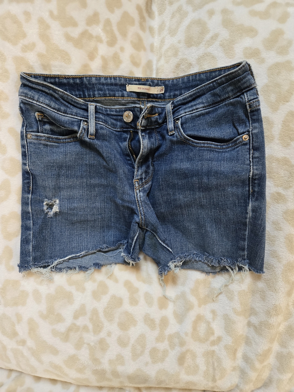LEVI'S Distressed Mid-Blue Denim Cutoff Shorts